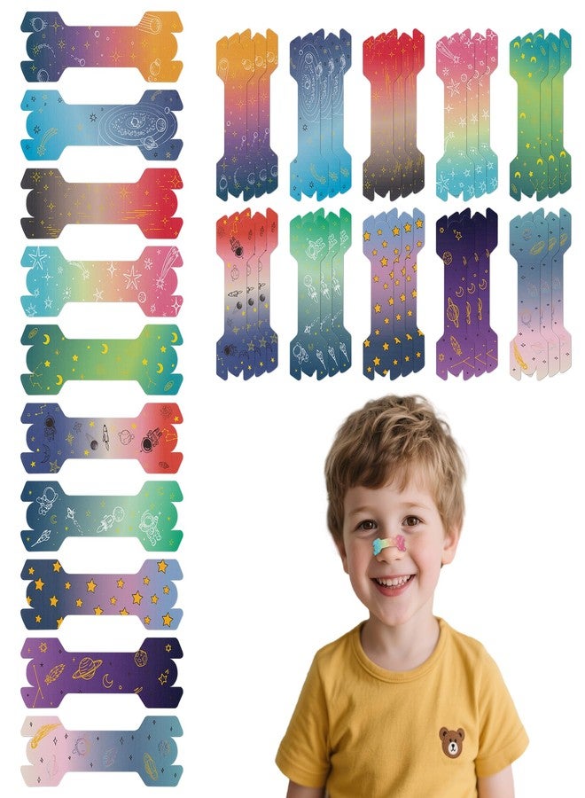 Kuabiz 30 Pcs Kids Nasal Strips 1.73 x 0.55'' Small Size Kids Nose Strips Starry Sky Kid Breathing Strip Astronaut Breathe Snoring Sleep Clips Kid Nose Tape Patch for Stop Snoring Children - Image 1